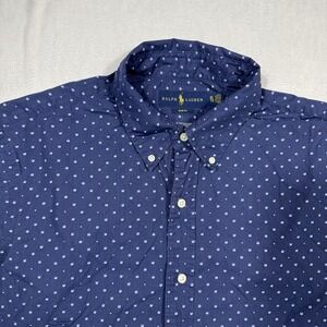 Ralph Lauren Shirt Mens Medium Blue Geometric Slim Fit Button Down Short Sleeve